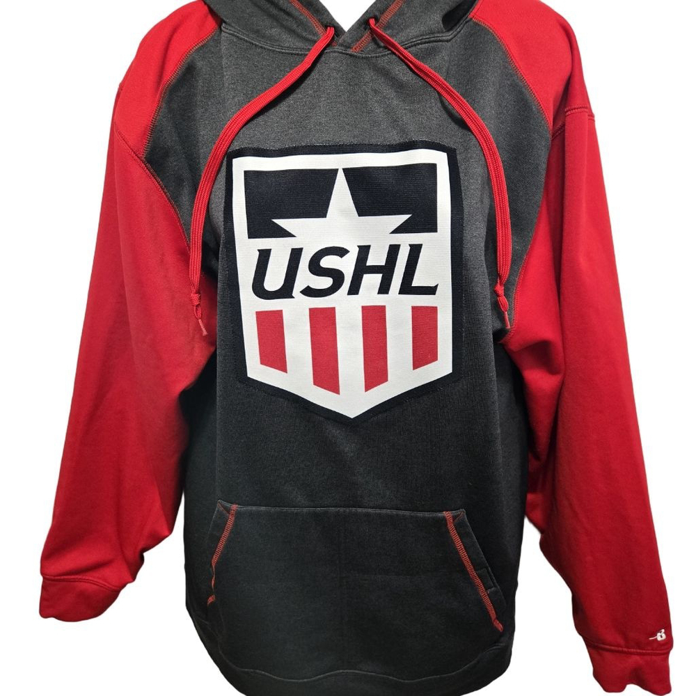 Men's Badger Sport USHL Logo Hoodie Size M Gray Red